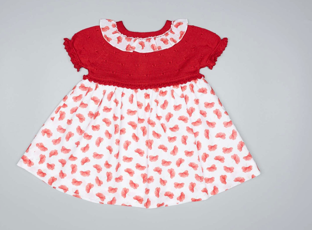 SS23 Artesania Granlei Red & White Floral Half-Knit Dress