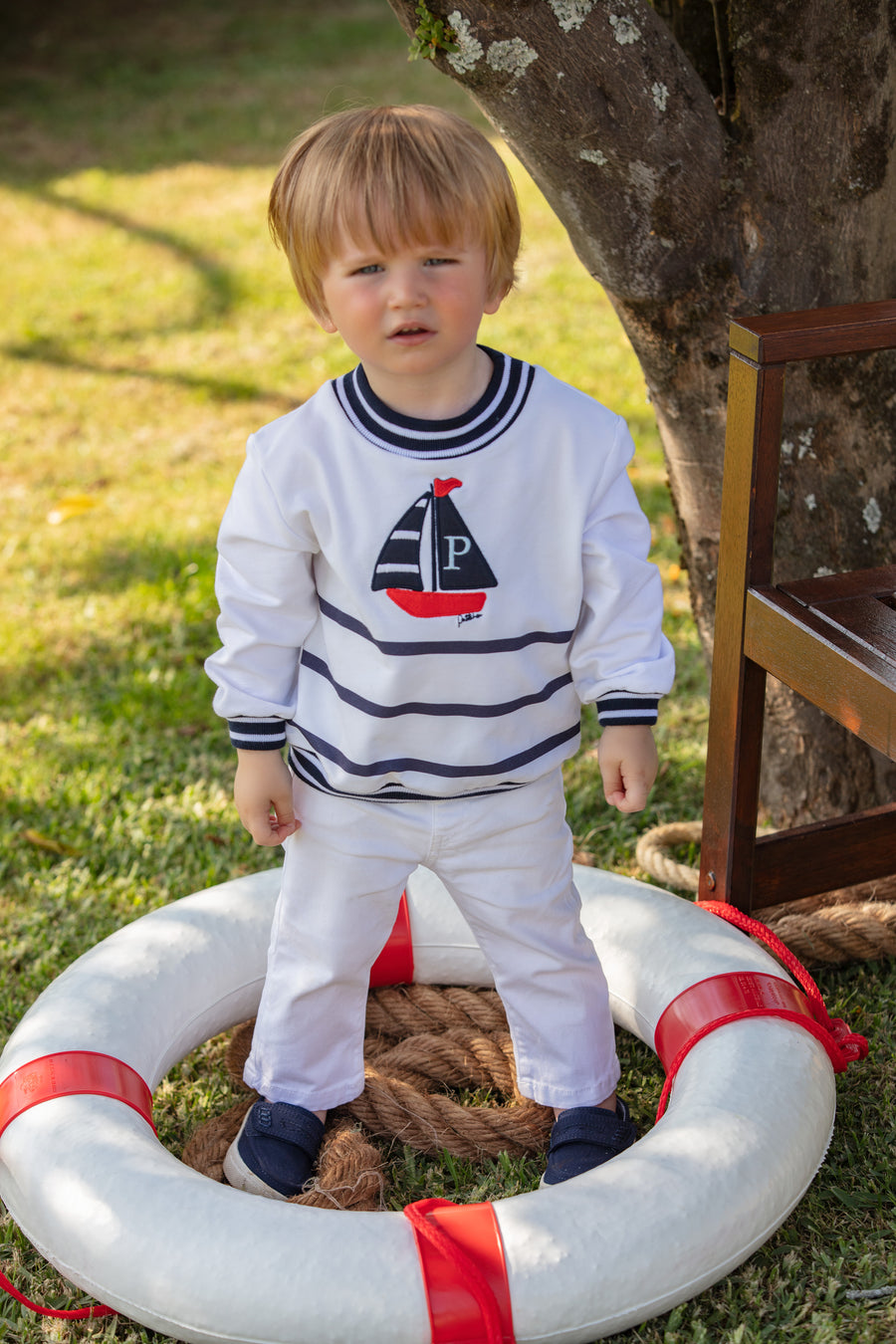 SS23 Patachou Navy & White Striped Sailboat Sweater