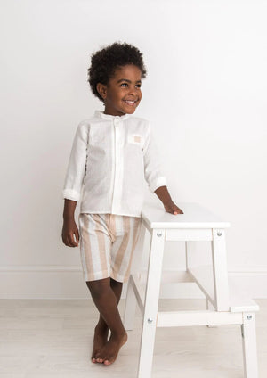 SS23 Caramelo Kids Ivory & Beige Striped Linen Shorts Set