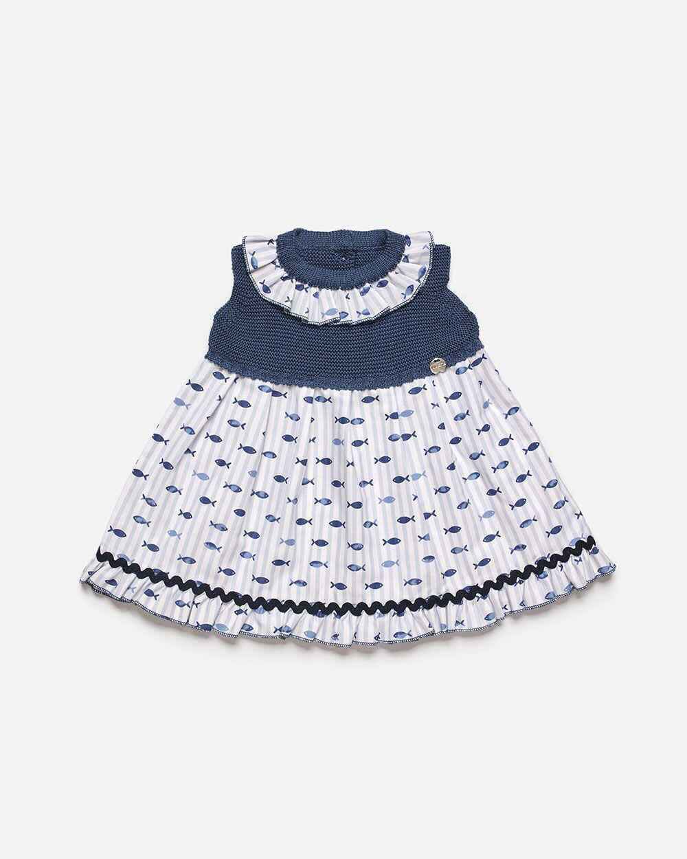 SS23 Juliana Blue & Midnight Blue Fish Print Half-Knit Dress