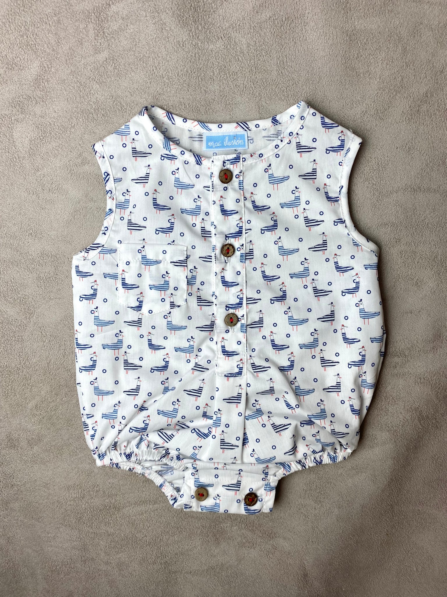 SS22 Mac Ilusion Seagull Print White & Navy Romper