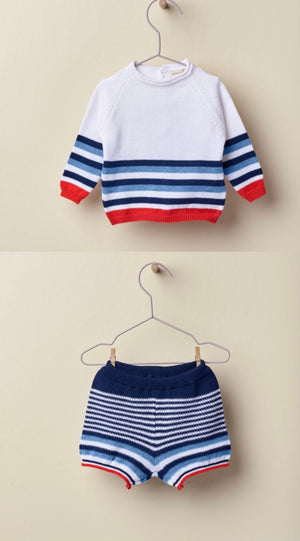 SS23 Wedoble White & Blue Striped Sweater Shorts Set