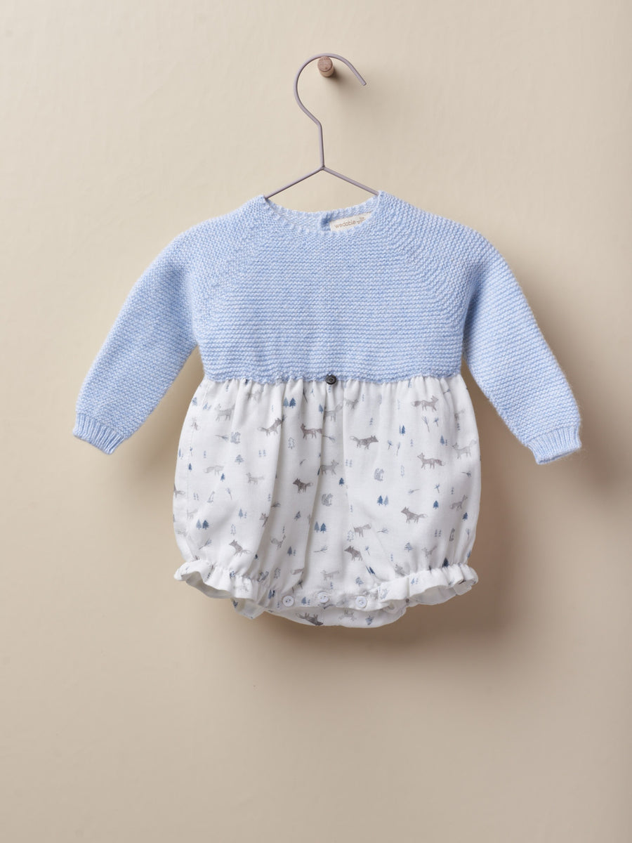 AW22 Wedoble Baby Blue Animal Print Half-Knit Romper