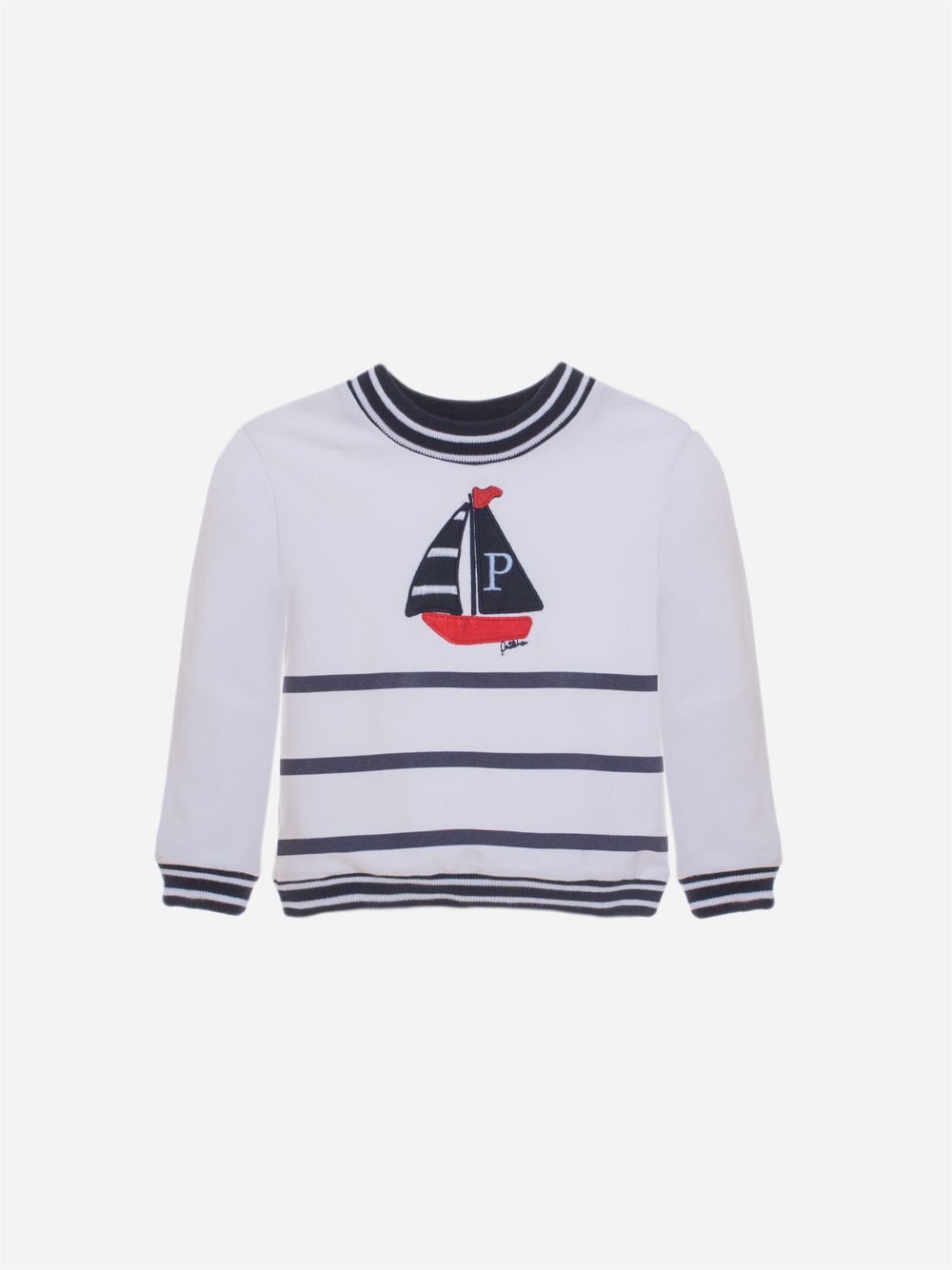 SS23 Patachou Navy & White Striped Sailboat Sweater