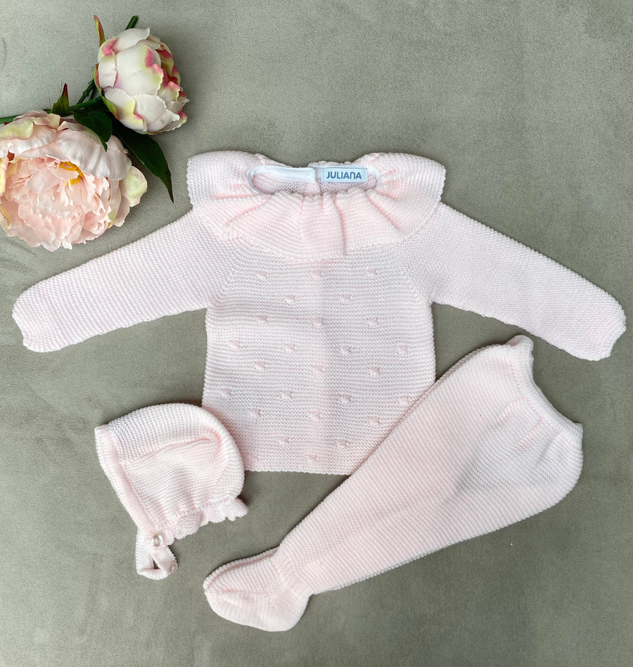 Juliana Baby Pink Knitted 3-Piece Baby Set