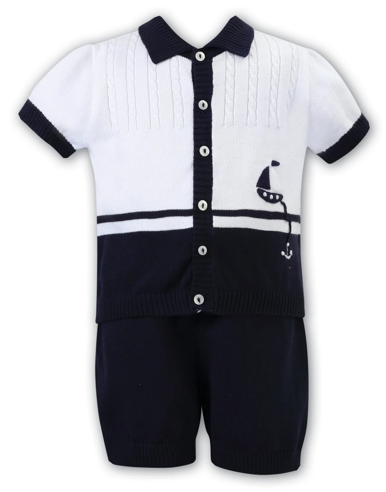 SS23 Sarah Louise Navy & White Knitted 2-Piece Set