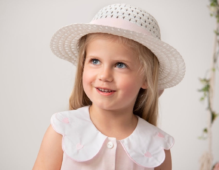 SS23 Caramelo Kids White & Pink Faux Straw Hat