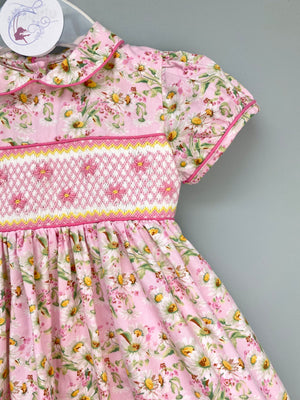 Rachel Riley Pink Floral Smocked Dress & Bloomer Set