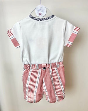 Patachou Boy's Red & White Striped Shorts & T-Shirt Set