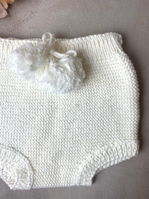 SS22 Mariposa Bebe Ivory Hand Knitted Pom Pom Shorts