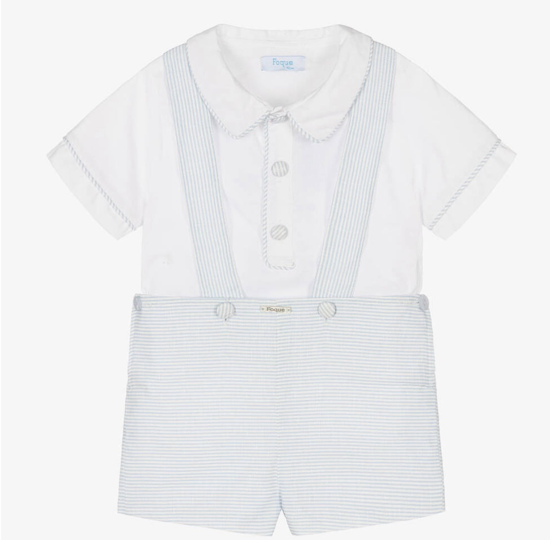 SS23 Foque Blue & White Linen Shorts Set