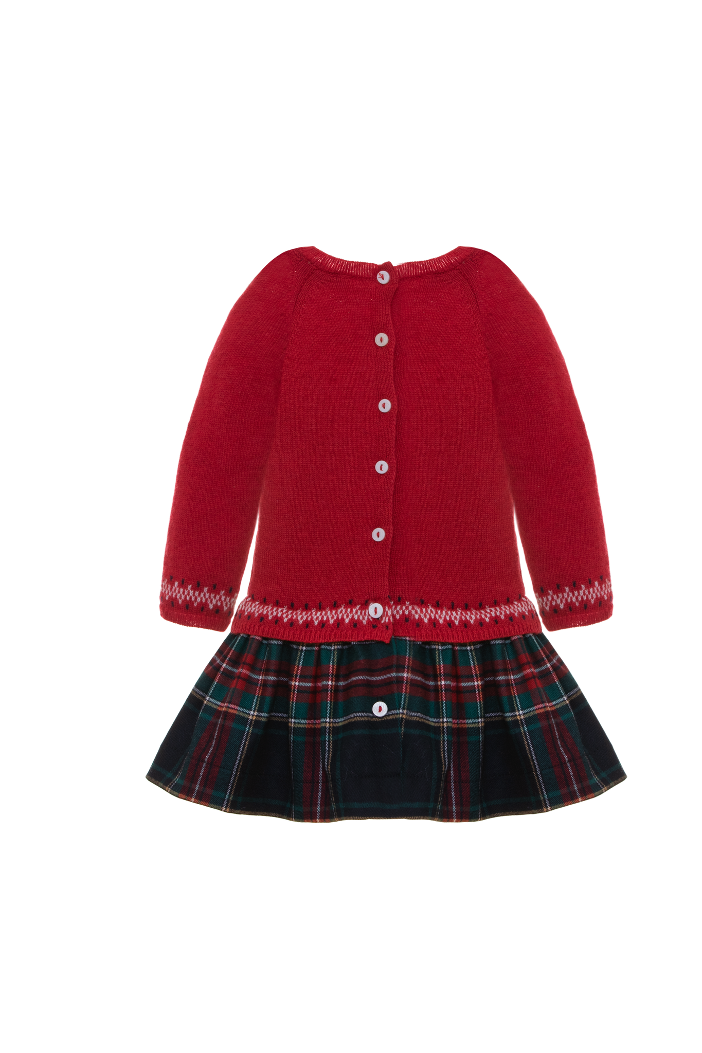 AW22 Patachou Red & Green Tartan Half-Knit Reindeer Motif Drop Waist Dress