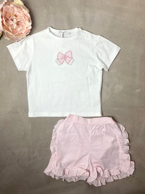 Pastels & Co Girl's Pink & White Shorts Set