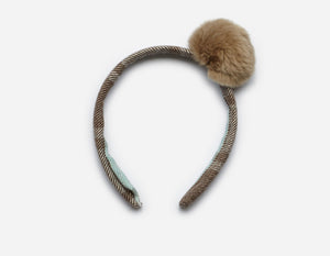 Juliana Mint Green & Brown Check Pompom Headband